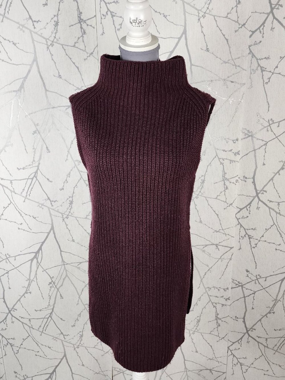 Wilfred Burgundy 100% Wool Chunky Knit Cowl Neck Sweater Vest